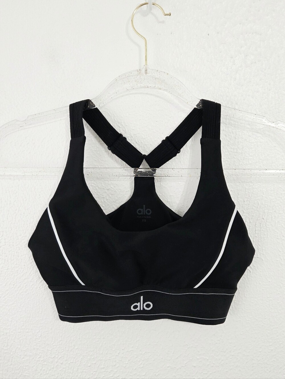 Alo Yoga Airlift Suit Up Bra black white medium impact sports athletic womens XS